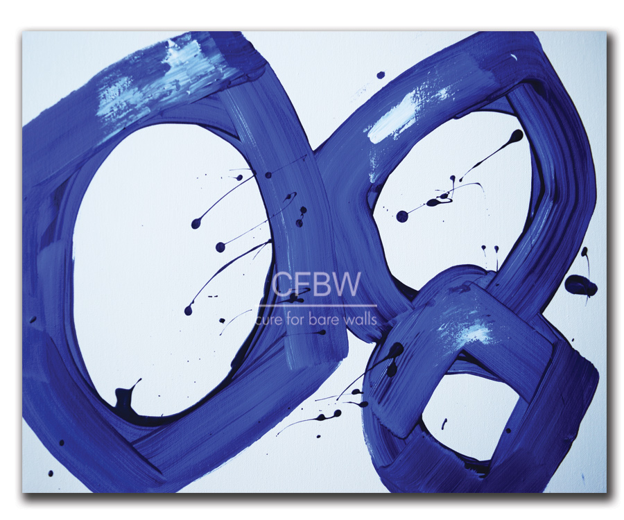 Oversized blue white modern art print